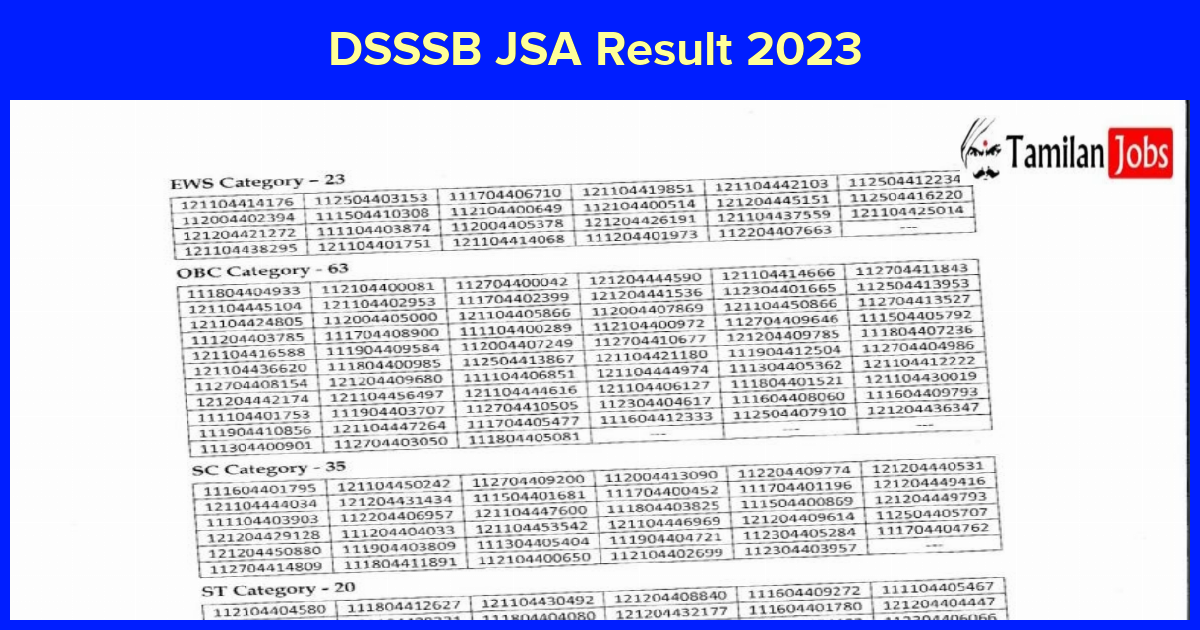 DSSSB JSA Result 2023 