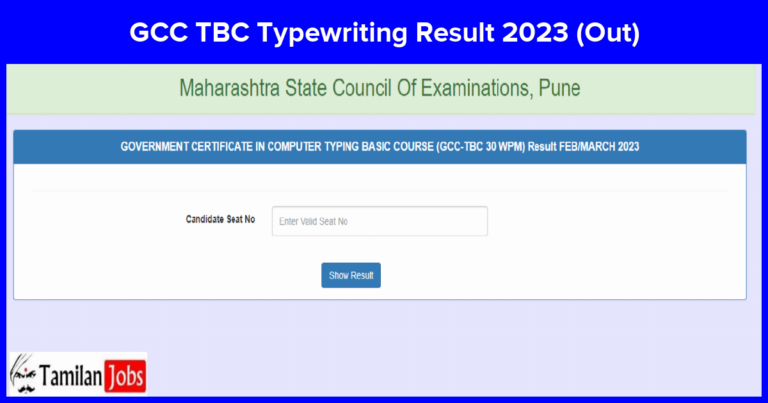 GCC TBC Typewriting Result 2023 Out: Check MSCE Pune Typing Score Card