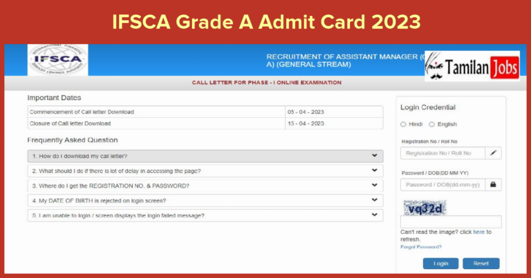 IFSCA Grade A Admit Card 2023