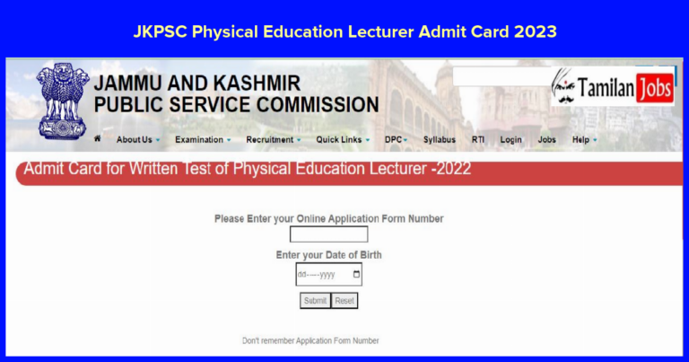 JKPSC Physical Education Lecturer Admit Card 2023