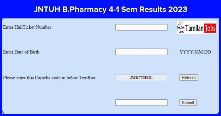 JNTUH B.Pharmacy 4-1 Sem Results 2023