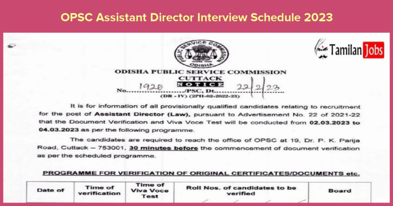 OPSC Assistant Director Interview Schedule 2023