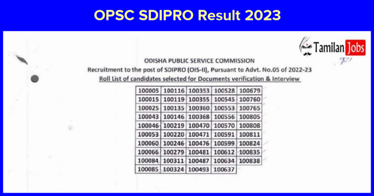 OPSC SDIPRO Result 2023
