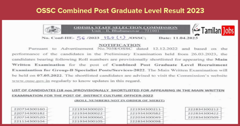 OSSC Combined Post Graduate Level Result 2023