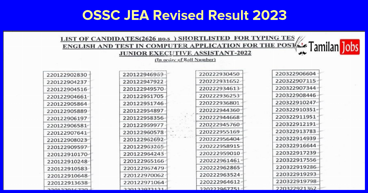 OSSC JEA Revised Result 2023