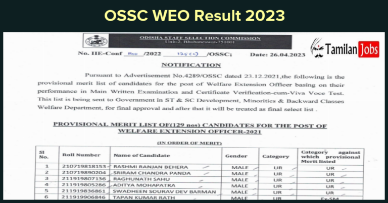 OSSC WEO Result 2023