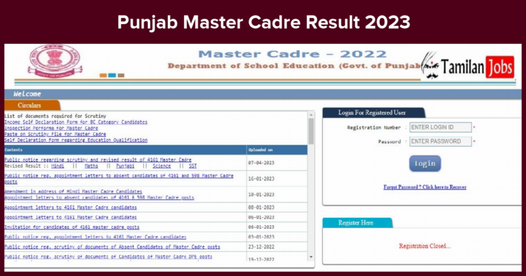 Punjab Master Cadre Result 2023