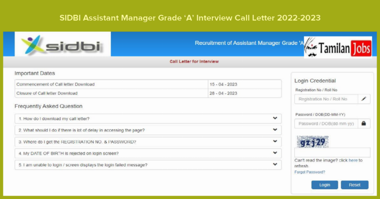 SIDBI Assistant Manager Grade ‘A’ Interview Call Letter 2022-2023