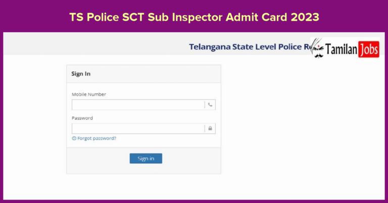 TS Police SCT Sub Inspector Admit Card 2023