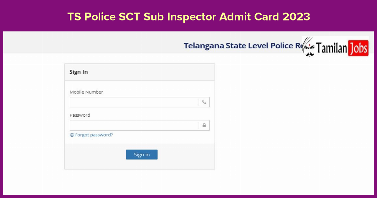 TS Police SCT Sub Inspector Admit Card 2023