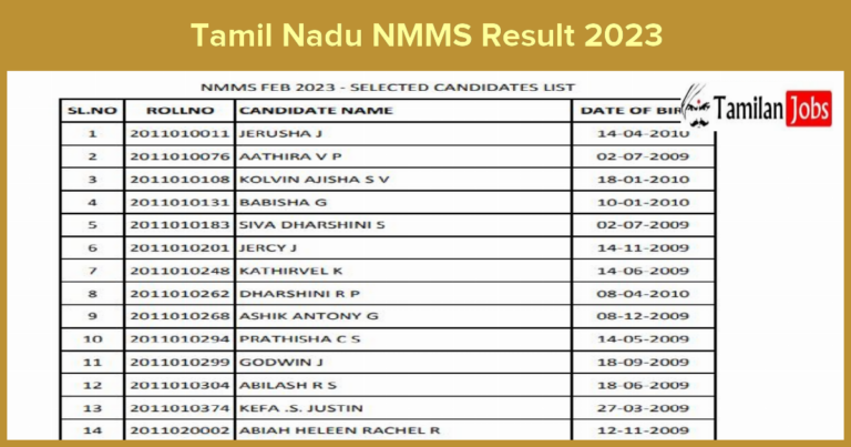 Tamil Nadu NMMS Exam Details 2023