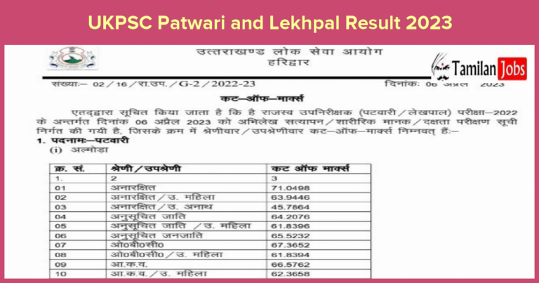 UKPSC Patwari and Lekhpal Result 2023