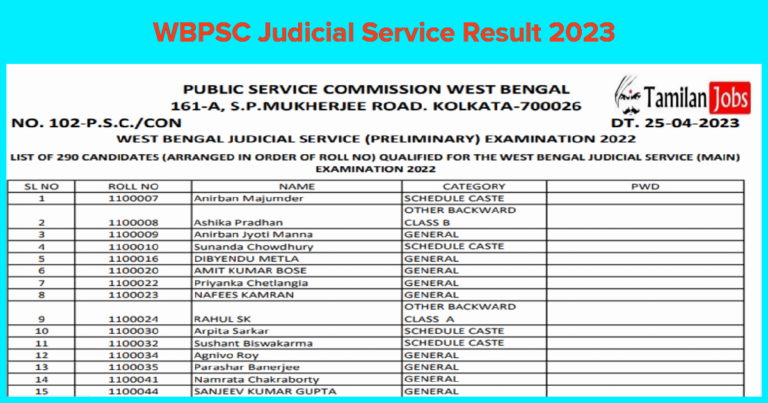 WBPSC Judicial Service Result 2023