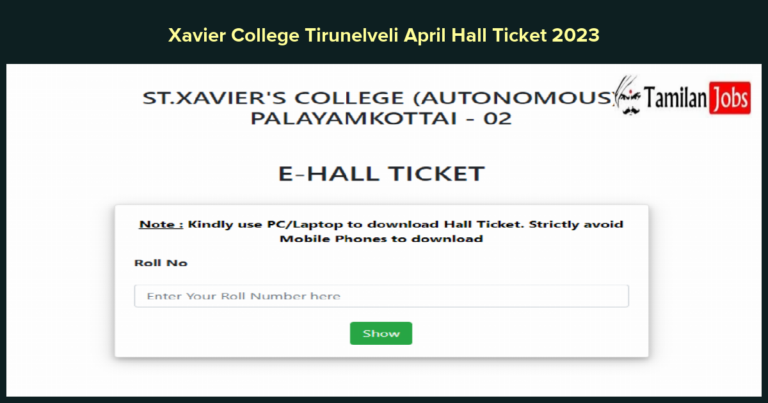 Xavier College Tirunelveli April Hall Ticket 2023