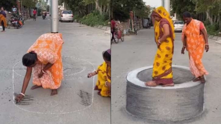 Watch: 2 desi women create an astonishing optical illusion on the road, leaving viewers amazed