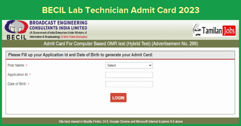 BECIL Lab Technician Admit Card 2023