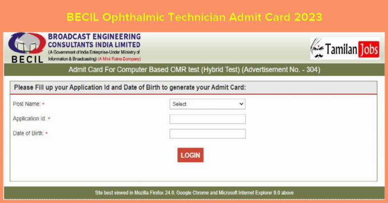 BECIL Ophthalmic Technician Admit Card 2023