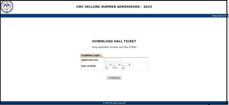 CMC Entrance Exam Hall Ticket 2023