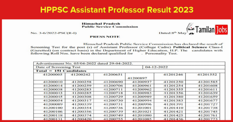 HPPSC Assistant Professor Result 2023