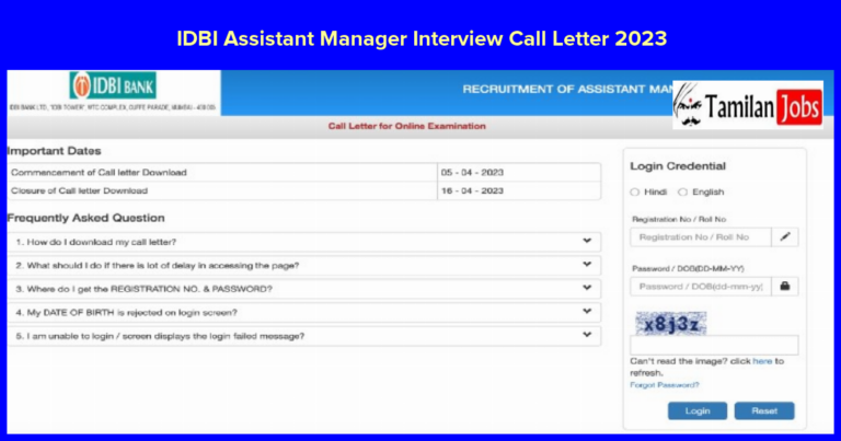 IDBI Assistant Manager Interview Call Letter 2023 Out