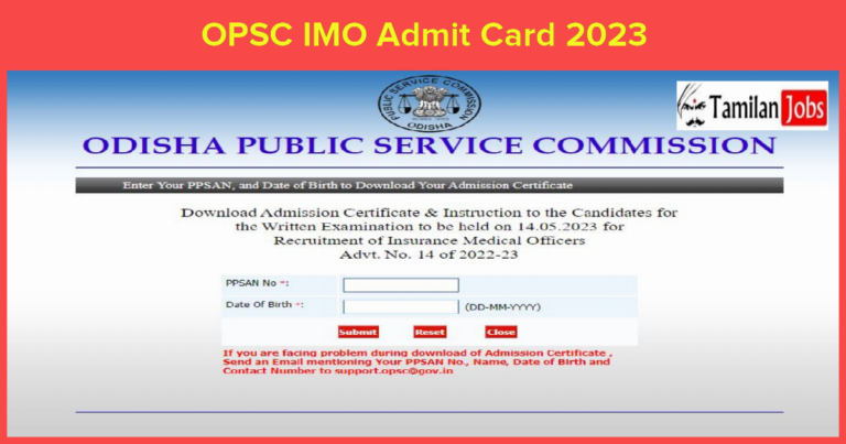 OPSC IMO Admit Card 2023