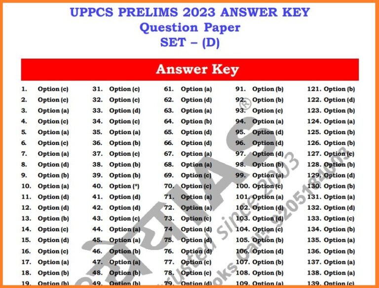 UPPSC PCS Prelims Answer Key 2023