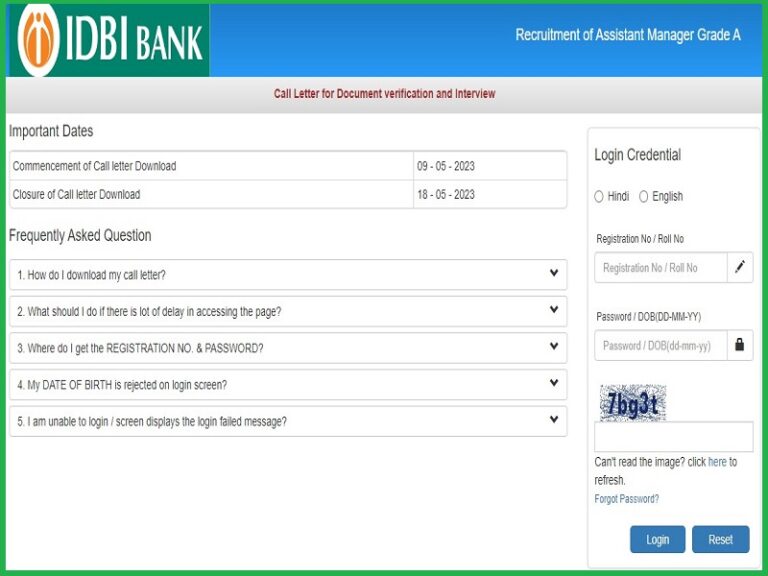 IDBI Bank Interview Admit Card 2023