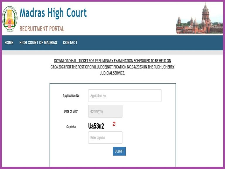 Madras High Court Civil Judge Hall Ticket 2023