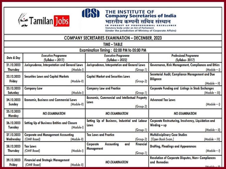 ICSI CS Executive Exam Schedule 2023 Check Company Secretaries Dates