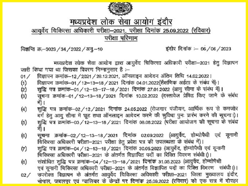 MPPSC AMO Result 2023