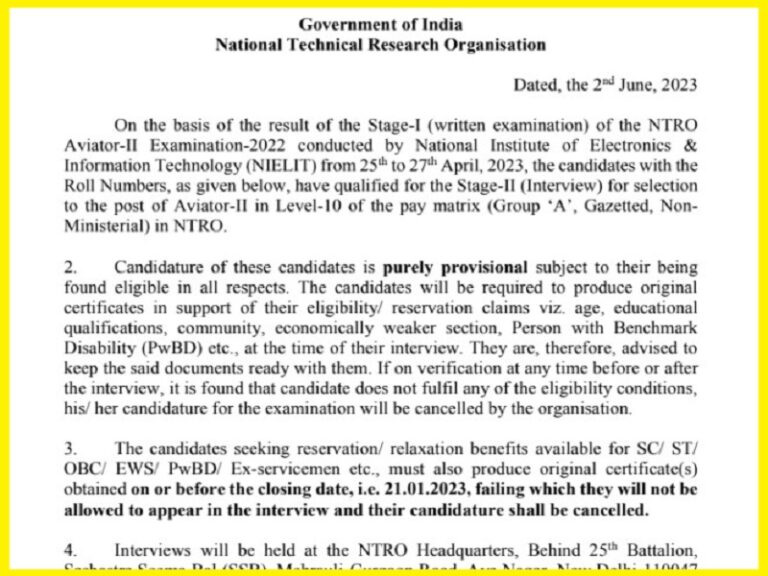 NTRO Aviator & Technical Assistant Result 2023