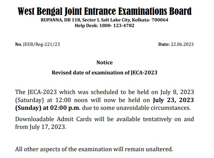 WB JECA Exam Date 2023 Announced Check Exam Schedule and Important Details Wb Jeca Exam Date 2023