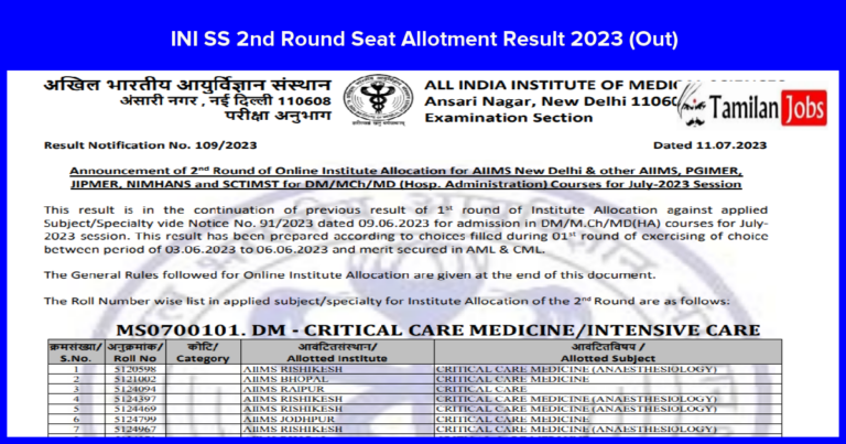 INI SS 2nd Round Seat Allotment Result 2023 (Out): Check Allotment List here
