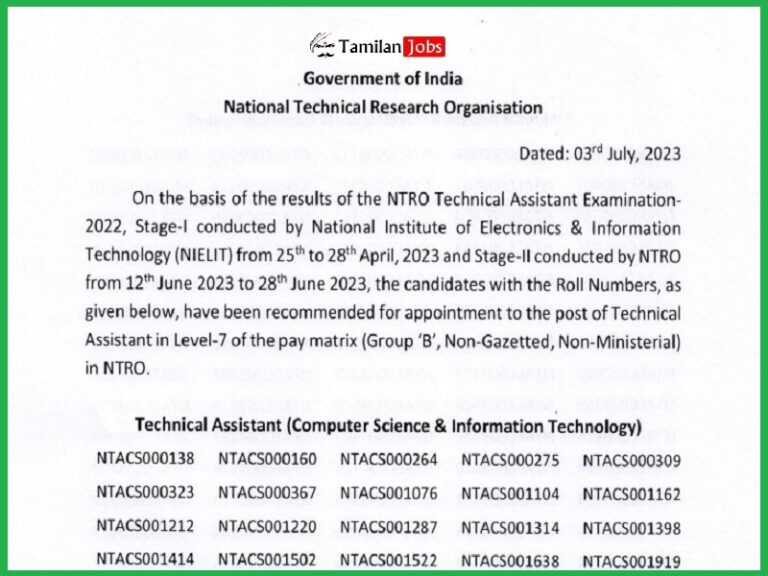 NTRO Technical Assistant Result 2023