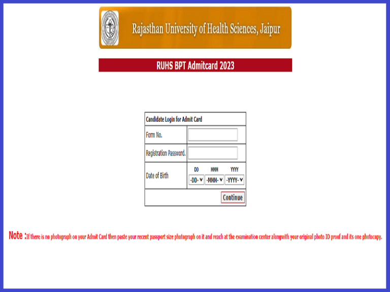 RUHS BPT Admit Card 2023
