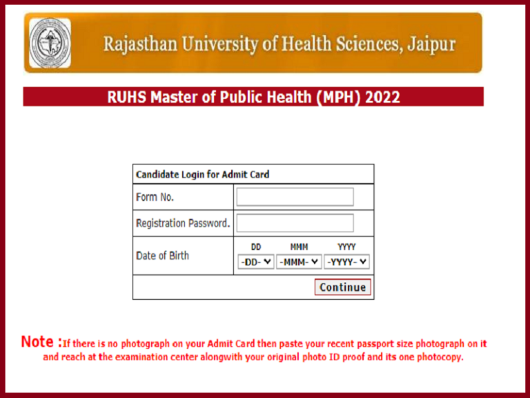 RUHS MPH Admit Card 2023