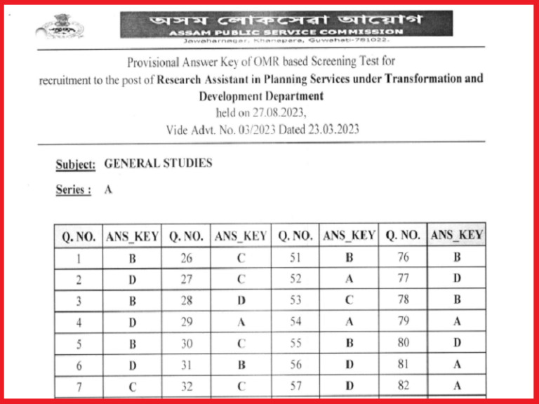 APSC Research Assistant Answer Key 2023