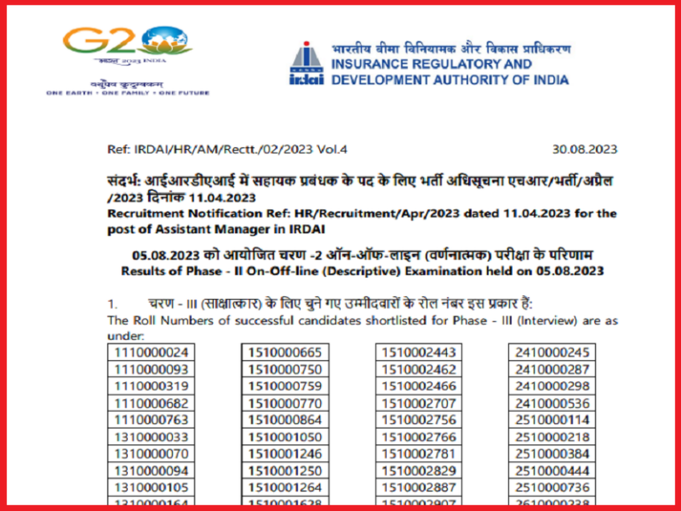 IRDAI Assistant Manager Phase 2 Result 2023