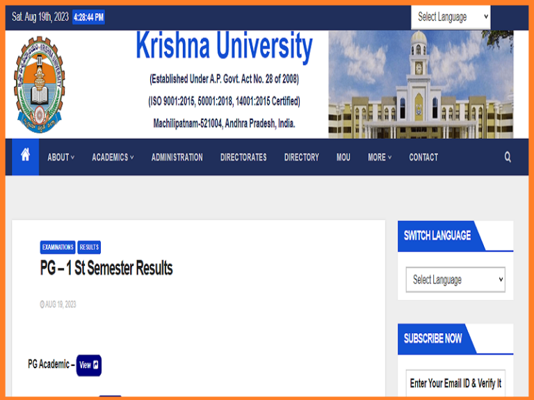 Krishna University PG 1st Semester Result 2023
