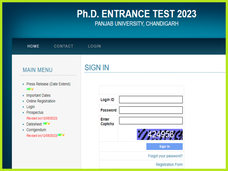 PU Ph.D. Entrance Exam Admit Card 2023