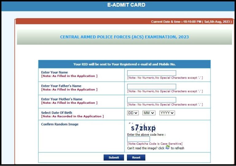 UPSC CAPF AC Admit Card 2023