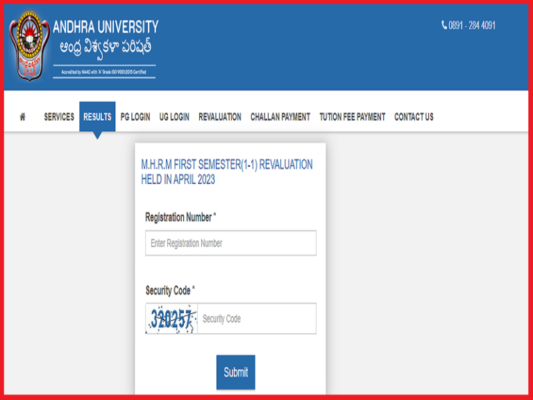 Andhra University 1st Sem Revaluation Result 2023