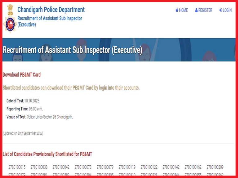 Chandigarh Police ASI PE&MT Admit Card 2023