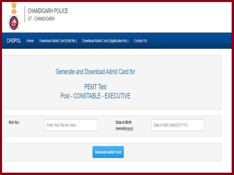 Chandigarh Police Constable PMT Admit Card 2023