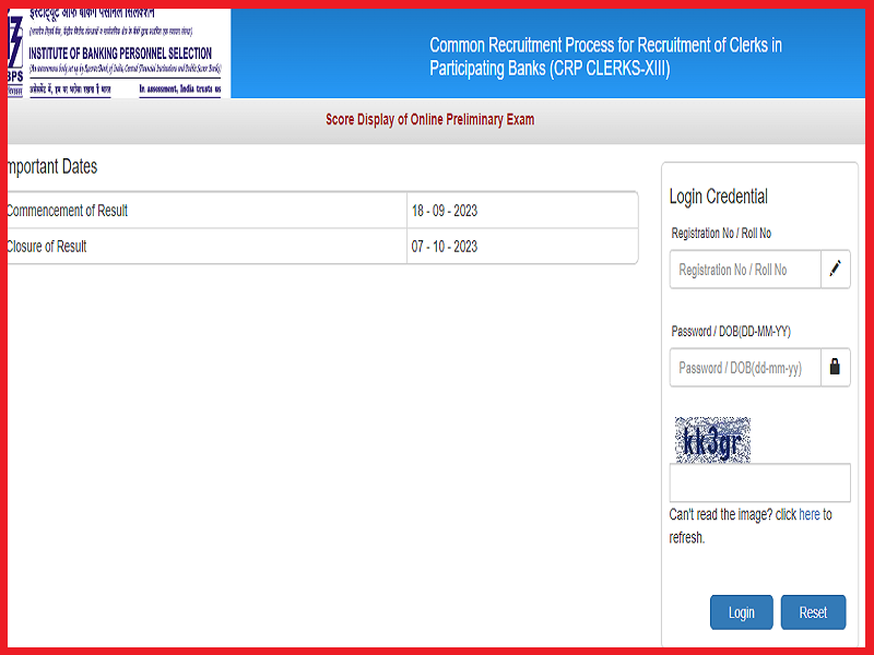IBPS Clerk Score Card 2023
