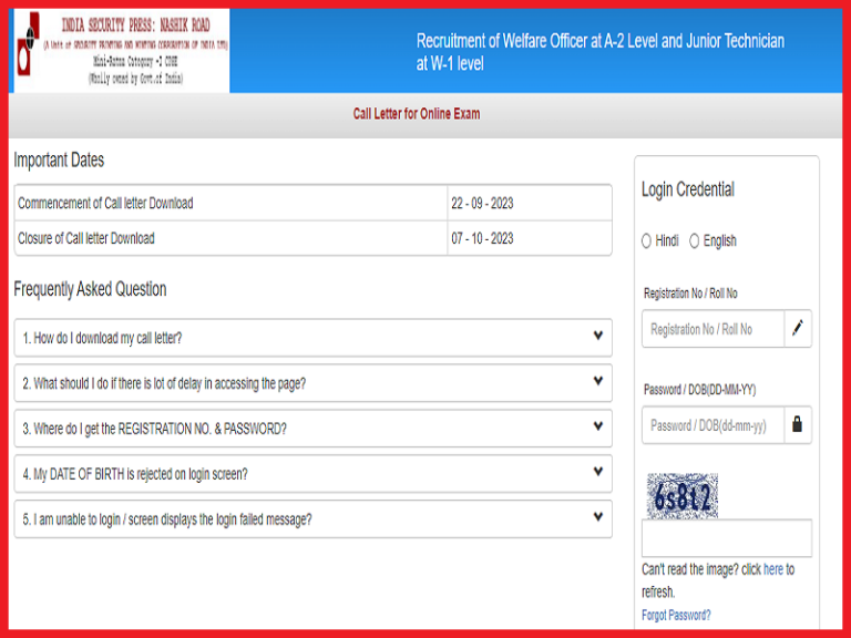 India Security Press Nashik Admit Card 2023 (Out) Download Hall Ticket