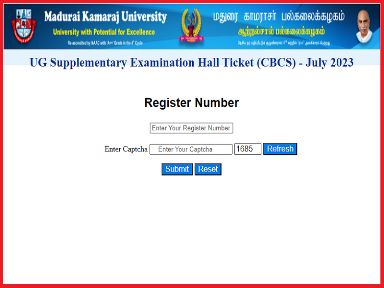 MKU UG Supplementary Hall Ticket 2023
