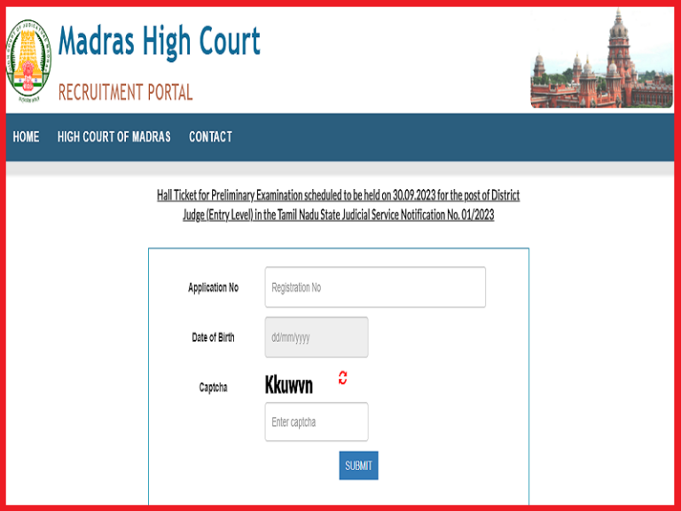 Madras HC District Judge Prelims Hall Ticket 2023