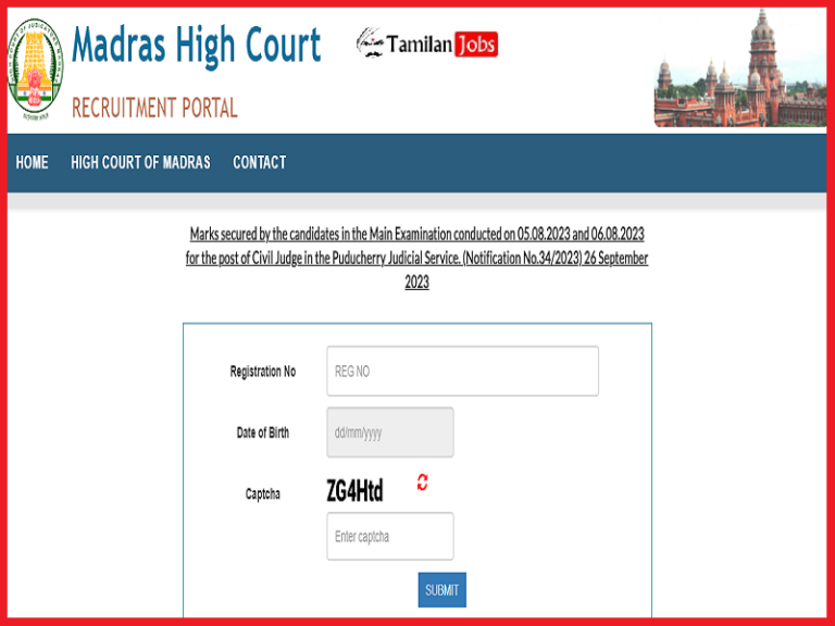 Madras High Court Civil Judge Mains Result 2023