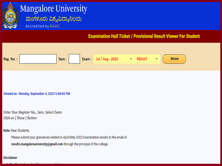 Mangalore University Results 2023